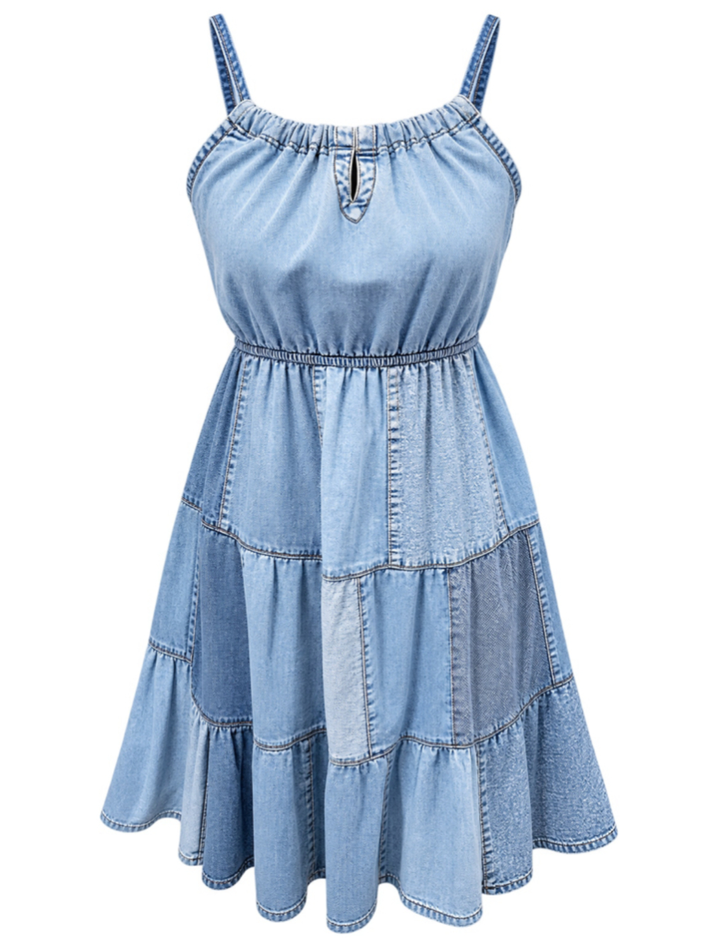 Young Threads Denim Patchwork Dress Womens Large Boho Babydoll Blue NWT India